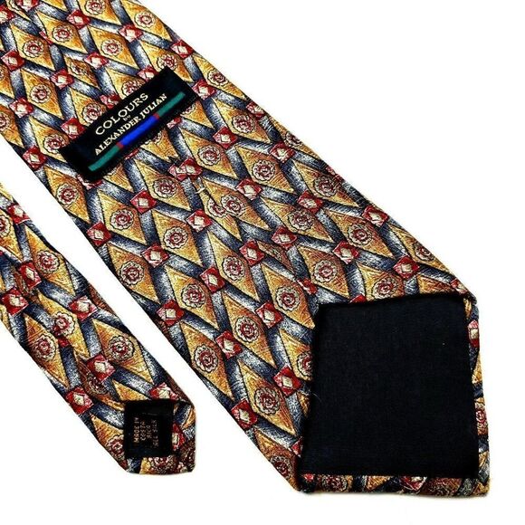 Alexander Julian Colours Silk Tie Print Wide Orange Red - Picture 5 of 6